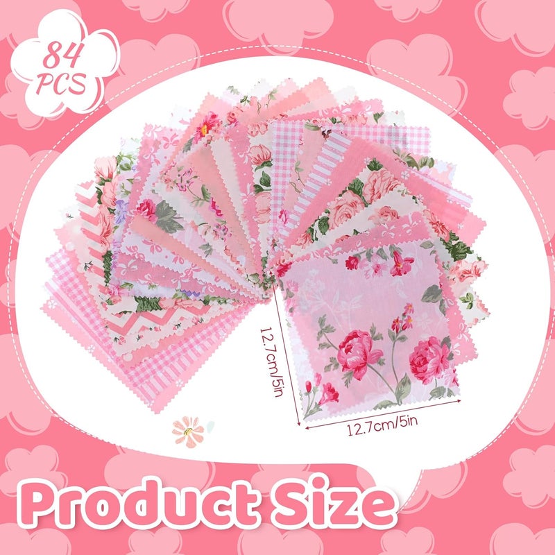 Exclaith 84 Pcs Pink Charm Packs for Quiltings, 100% Cotton Quilting Fabric Bundles, 5 x 5-Inch Charm Squares Precut Quilting Fabrics, Cotton Fabric Squares for Sewing Project, Patchwork, DIY Crafts, Pink - Image 2